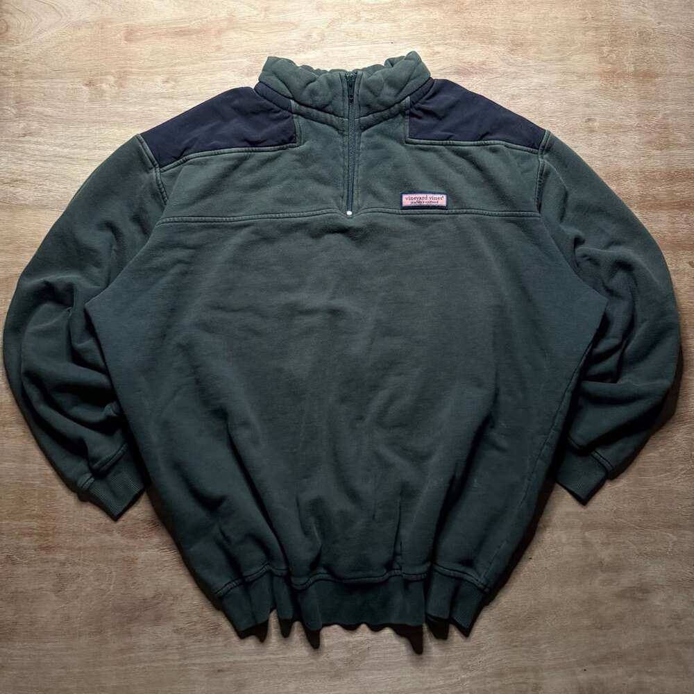 Vineyard Vines Men’s Large Green Quarter Zip Pullover Cotton Colorblock